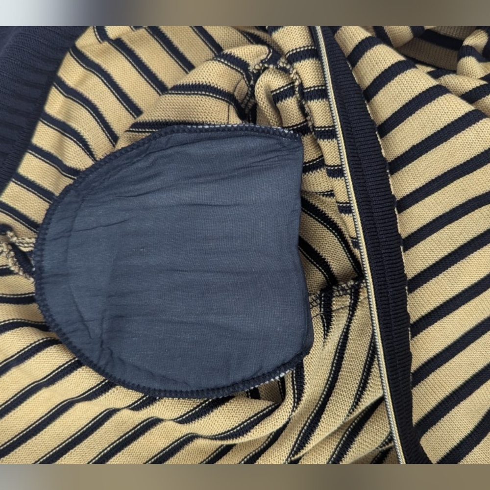 Misook Size XL Acrylic Zipper Cardigan Tan/Navy Horizontal Stripes Like New - Picture 9 of 13